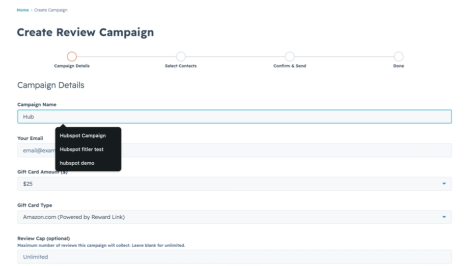 G2 review interface with HubSpot connect